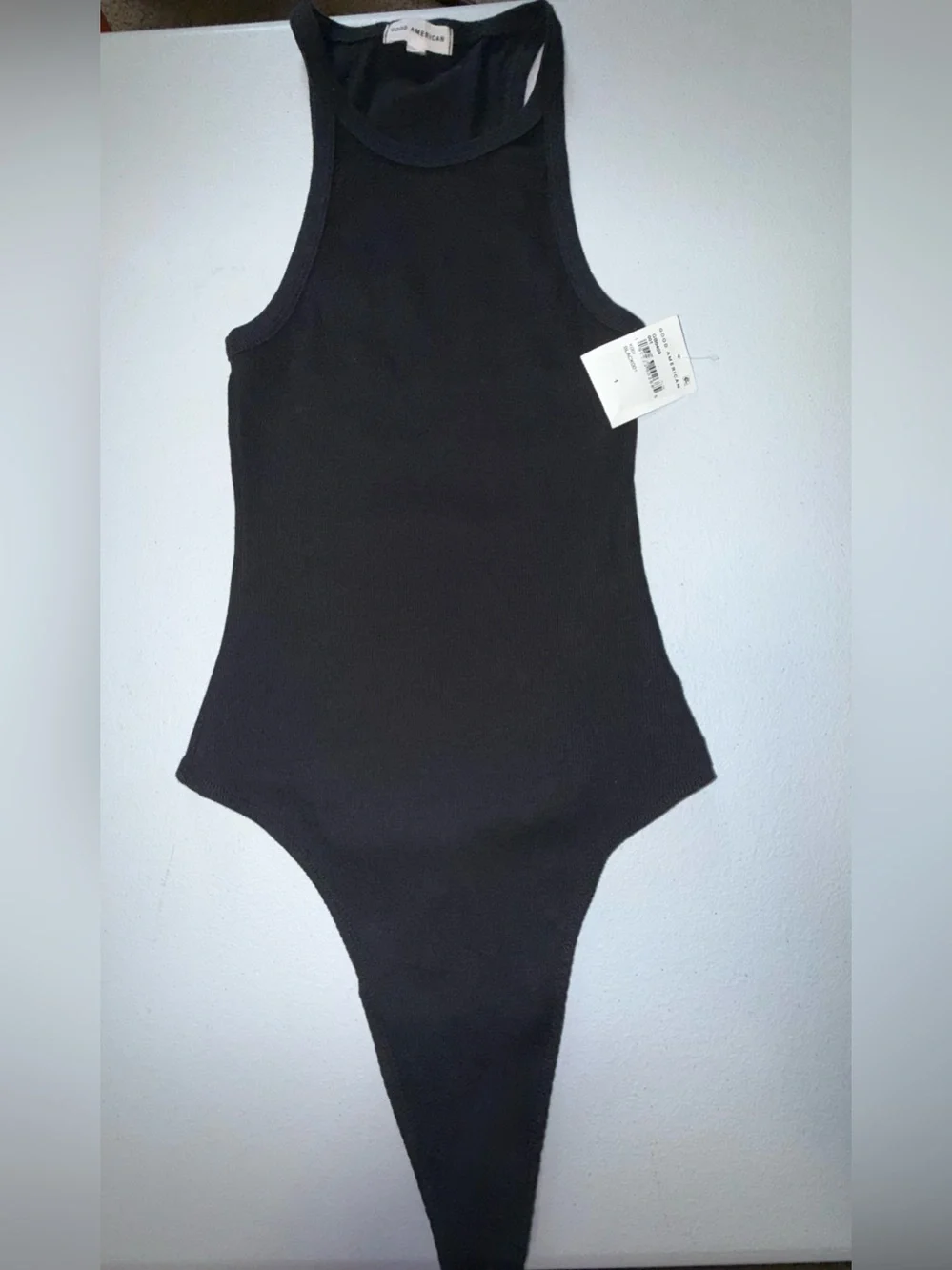 Good American Organic Cotton Ribbed Shaping Thong Bodysuit Black Size small NWT - Picture 3 of 8